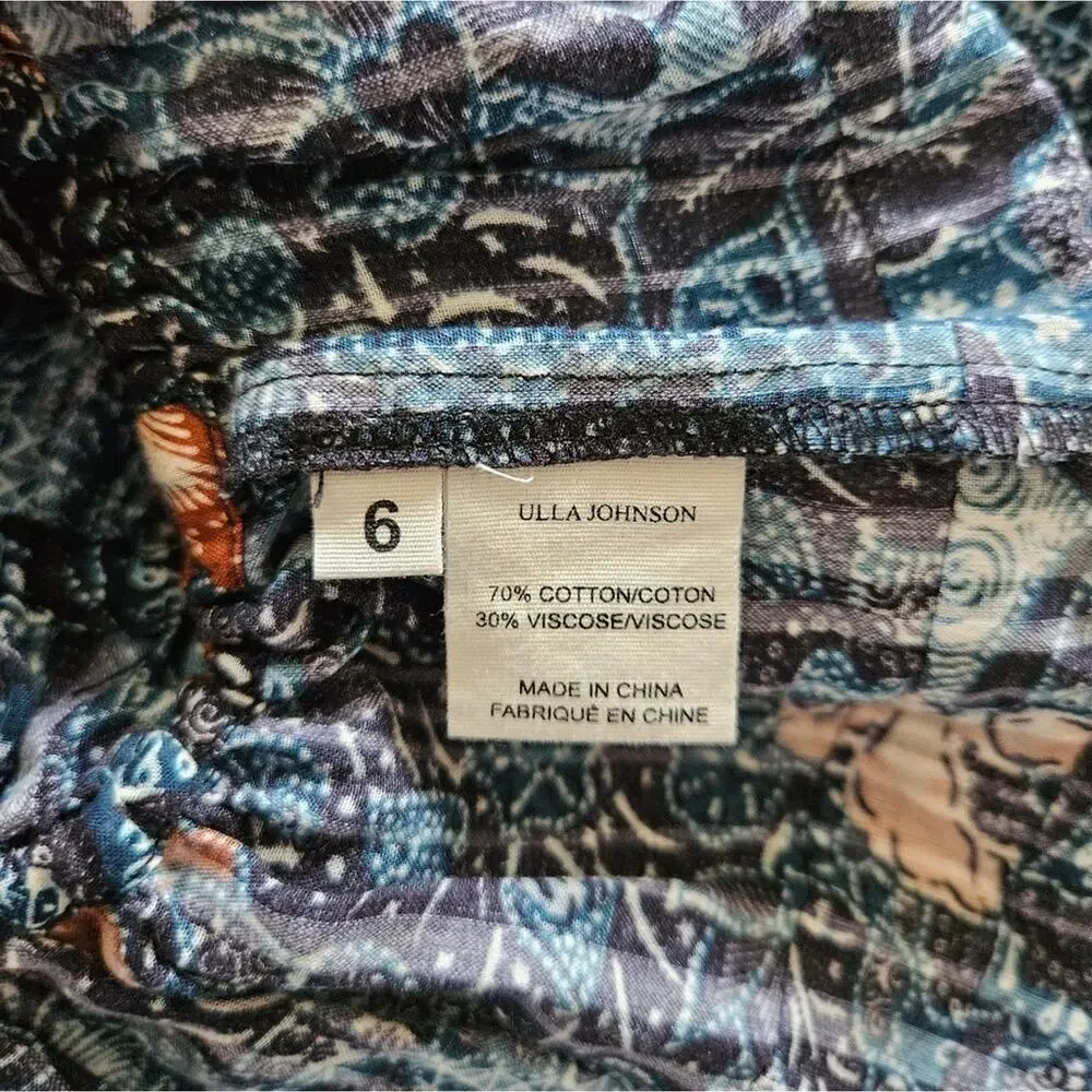 Ulla Johnson Navy Azul Asmara Blouse Floral Bubble Sleeve Blouse Size 6